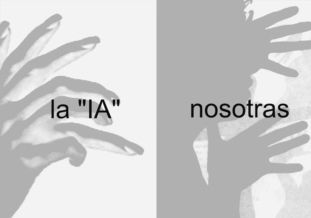 Una imatgen dividida en dos de la IA, una ma deforme amb molts dits i otra que diu nosaltres que es una hombra amb dits alargats